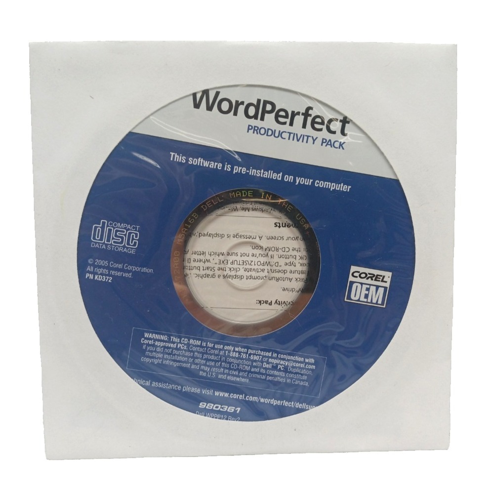 Word Perfect 2005 Productivity Pack Corel‎ OEM 0CD940 CD Sealed